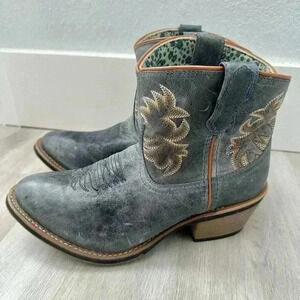 Laredo Western Boots Womens 8M Blue Sapphyre Leather Cowgirl Booties Cowhide